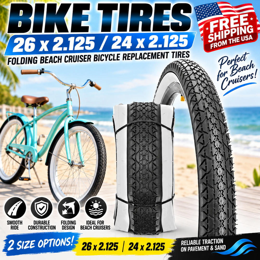 Bike Tires 26 X 2.125 & 24x2.125 Folding Beach Cruiser Bicycle Replacement Tires